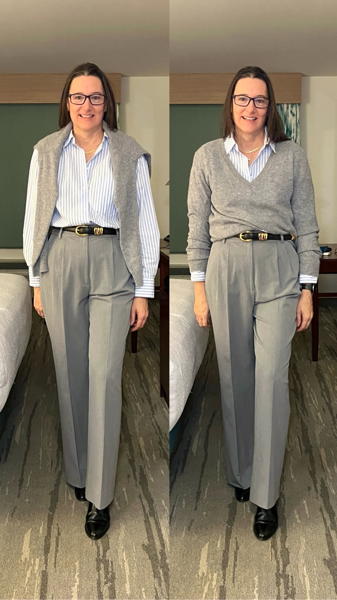 Sweater on, Sweater off ...

I feel like the Karate Kid ….. “Wax on, Wax off”. IYKYK. I definitely just dated myself there. The kids today are all about Cobra Kai and have no clue of the original.

I digress though. The climate in my office is sometimes sweater weather and sometimes beachier. Raise your hand if you work in the same office. 🙋‍♀️

Today I am dressed for whatever my office is going to throw at me. #whatiworetowork #worktravel #travelstyle
#workstyle #officefit