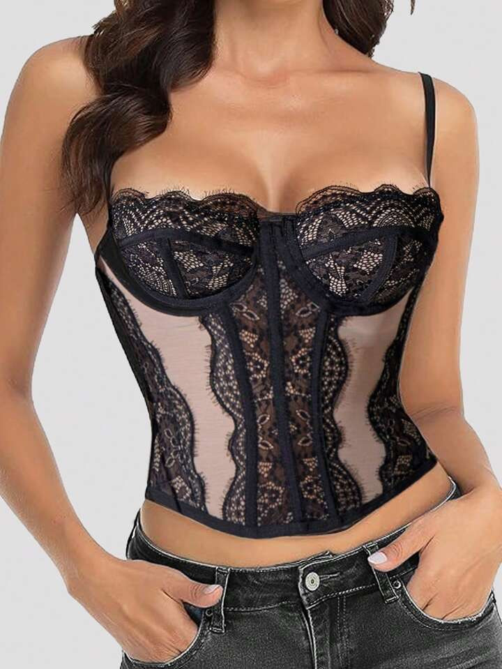 1pc Lace Bustier Corset Tops For Women Sexy Going Out Party Club Top With Buckle, For Halloween | SHEIN