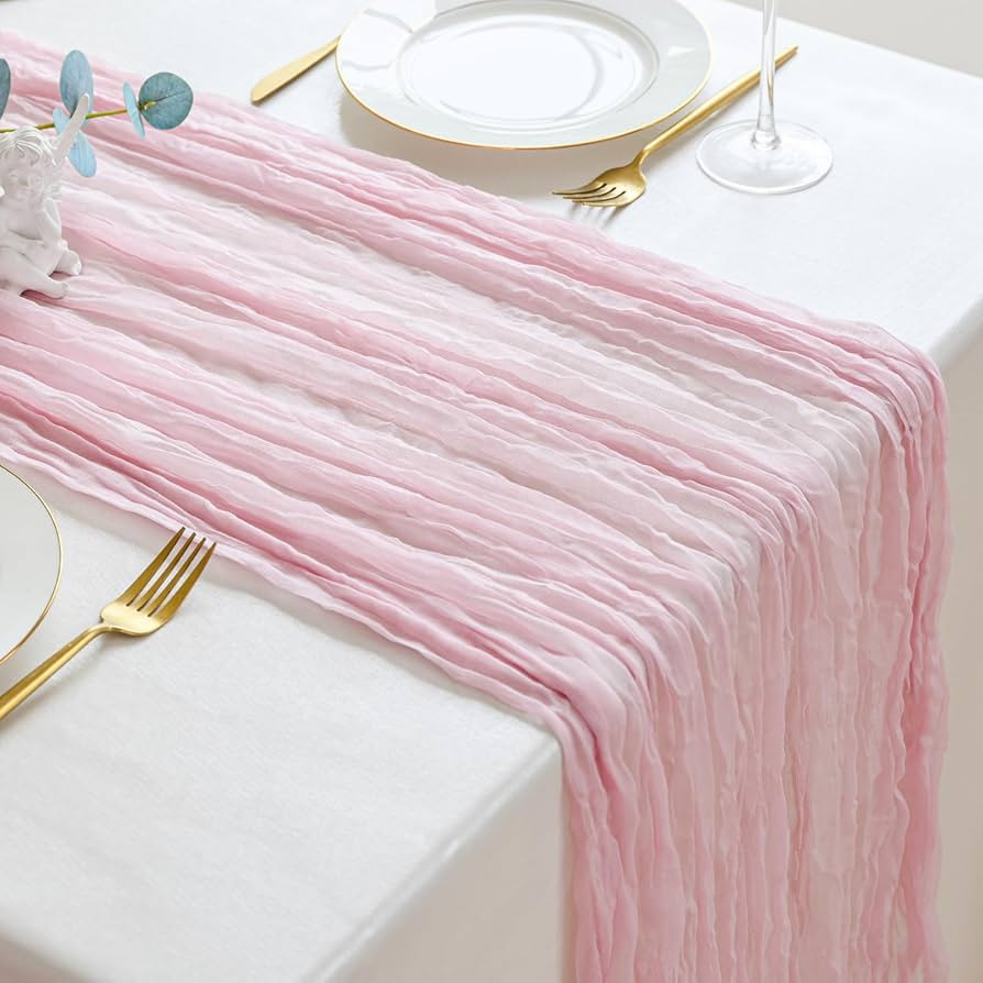 Light Pink Cheesecloth Table Runner Fall Autumn Decor 10ft Table Cloth for Wedding Party Baby Bri... | Amazon (US)