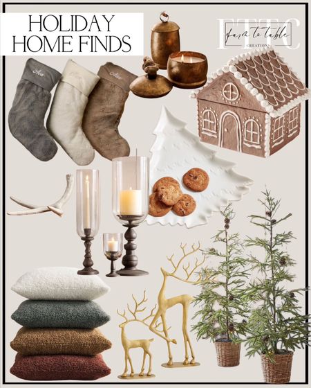 Holiday Home Finds. Follow @farmtotablecreations on Instagram for more inspiration. Lit Faux Pine Trees In Basket. Brass Sculpted Reindeer. Gingerbread House Stoneware Cookie Jar. Faux Fur Alpaca Stocking. Holiday Tree Stoneware Serving Bowl. Holiday Tree Shaped Stoneware Serving Platter. Cozy Teddy Faux Fur Pillow. Antler Decorative Object. Napa Hurricane Taper Holder. Pottery Barn Home. Christmas Decor. Christmas Textiles. Christmas Serveware. St. Jude Vintage Bell Candle - Winter Spruce. Pottery Barn Home. Pottery Barn Christmas. New Christmas Decor. 



#LTKHoliday #LTKhome #LTKfindsunder100