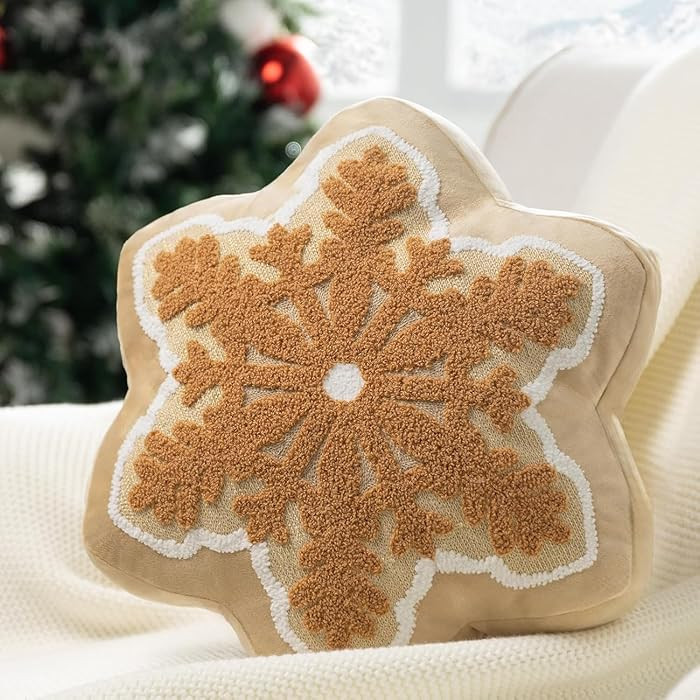 Phantoscope Merry Christmas Snowflake Shaped Throw Pillow, Velvet Xmas Embroidered Snowflake Pill... | Amazon (US)