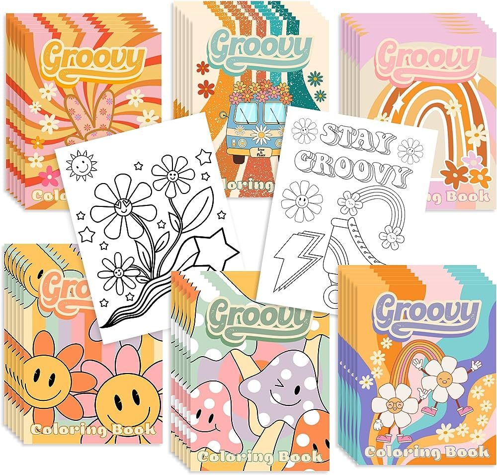 Coloring Book Groovy Party Favors - 36 Pack Bulk Mini Coloring Books for Kids - Boho Hippie Two G... | Amazon (US)