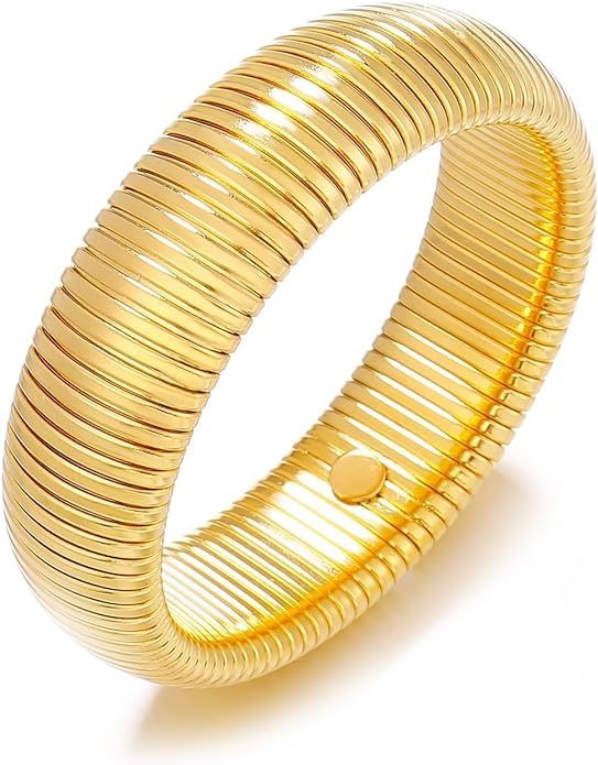 CONRAN KREMIX Gold Chunky Bangle Stretch Bracelets For Women 14K Real Gold Filled Stainless Steel... | Amazon (US)