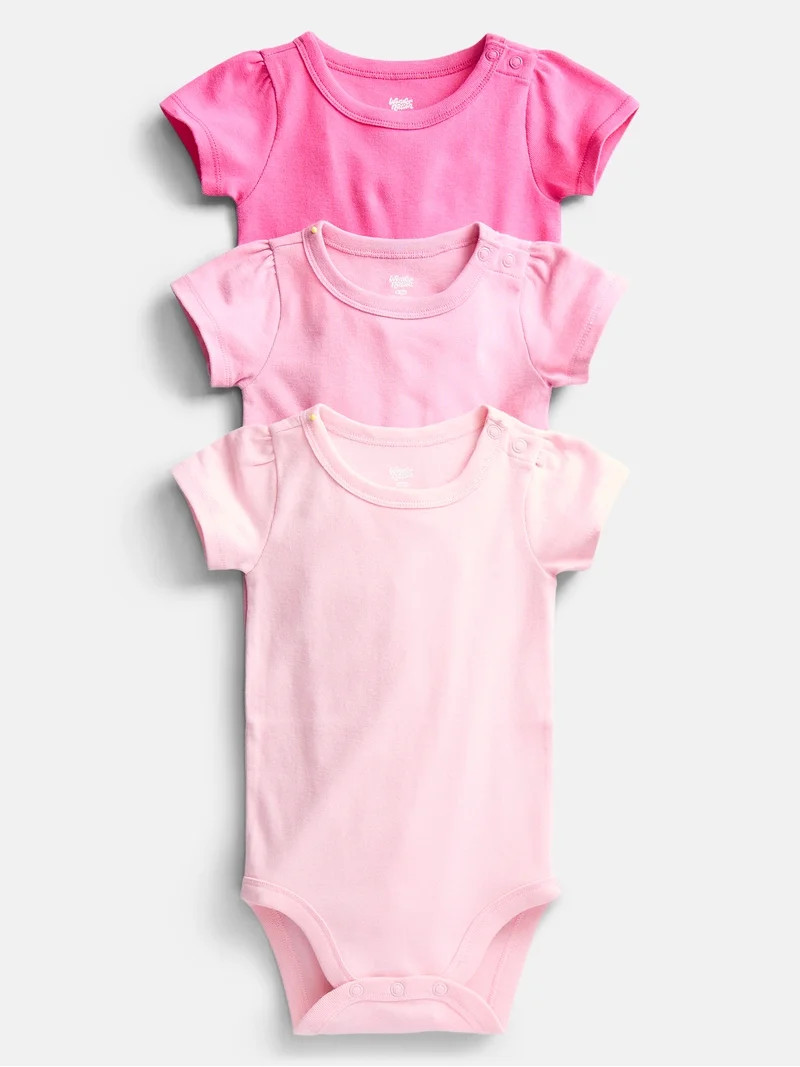 Wonder Nation Baby Girls Short Sleeve Bodysuits, 3-Pack, Sizes 0-24 Months | Walmart (US)