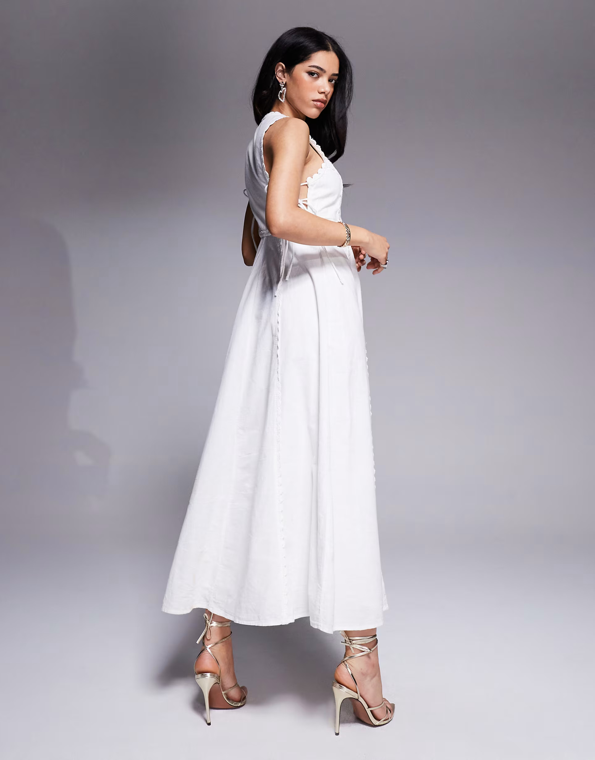 River Island lace insert midi dress in white | ASOS | ASOS (Global)