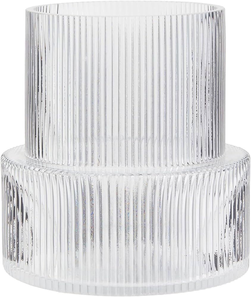 Ribbed Glass Vase, Fluted Flower Vase, Modern Clear Ripple Vase with Big Capacity for Living Room... | Amazon (US)