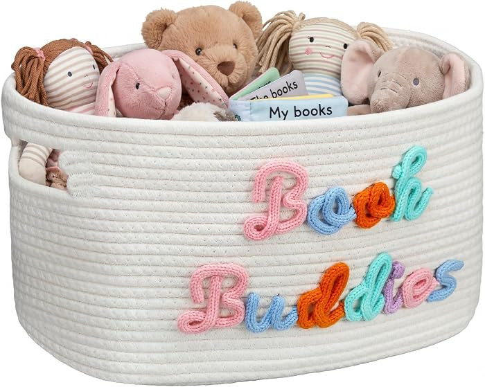 Book Buddies Basket Preschool Book Toy Storage Basket with Handle Woven Cotton Rope Organizer for... | Amazon (US)
