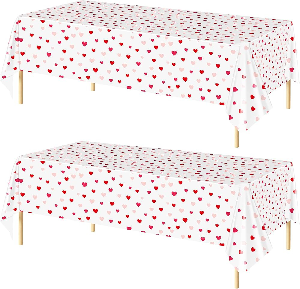 Ruisita 2 Pack Valentine's Day Red Heart Table Cloth Plastic Waterproof Table Covers 108 x 54 Inc... | Amazon (US)