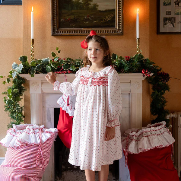 Nightingale Girl's Dress Red Berry Plumetti with Stacked Waves Hand Smocking | Smock London Ltd