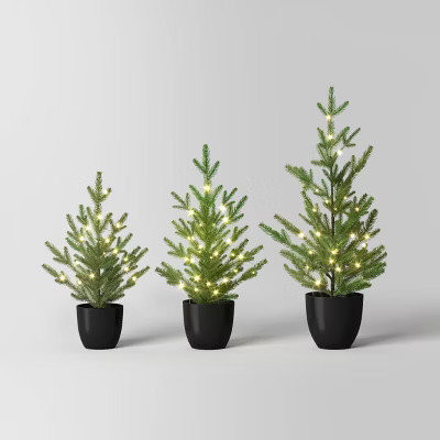 3pc Potted Balsam Fir LED Pre-Lit Battery Operated Artificial Christmas Tree Set Dewdrop Warm White Lights - Wondershop™ | Target