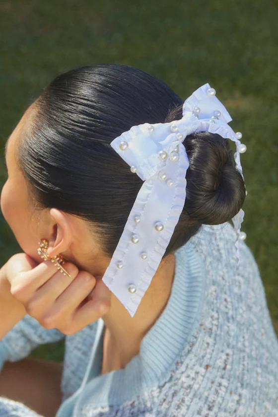 Dainty Adoration White Pearl Ruffled Hair Bow Barrette | Lulus