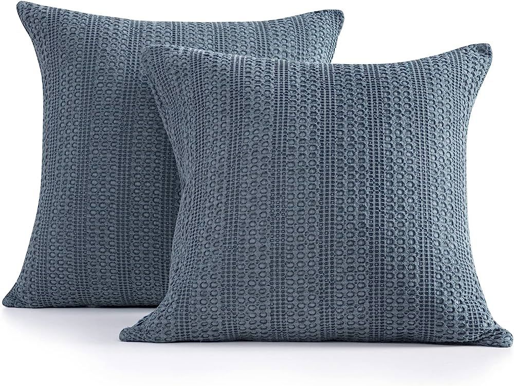 COCOPLOCEUS 18x18 Throw Pillow Covers Set of 2 Boho Decorative Pillow Shams Stone Washed Cotton P... | Amazon (US)