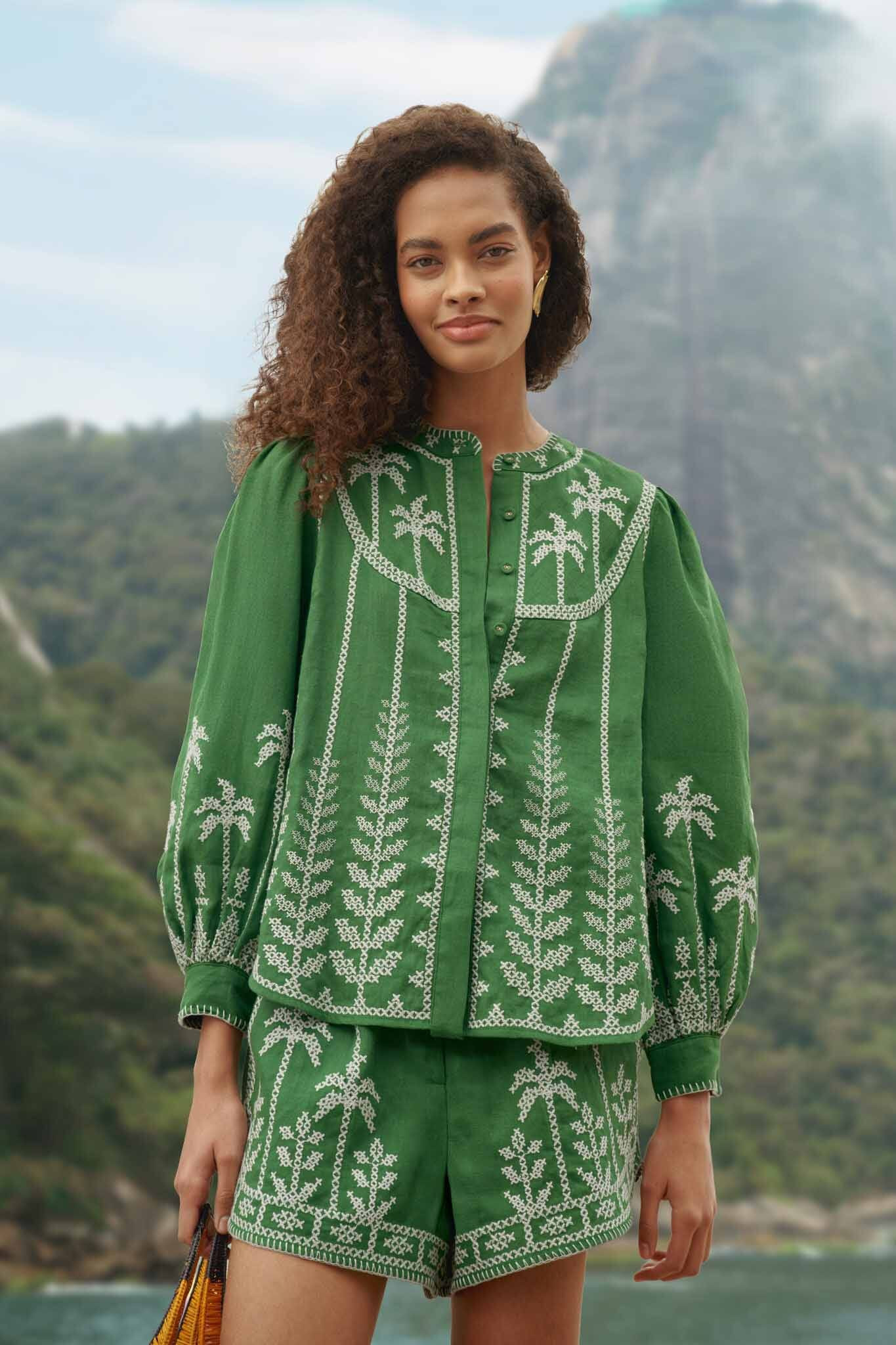 Bicolor Cross Stich Embroidery Blouse Long Sleeve | FARM Rio | Farm Rio UK