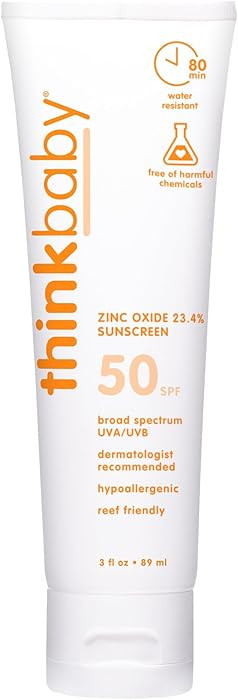 Thinkbaby SPF 50+ Baby Sunscreen, 3 Oz. – Safe, Natural Mineral Sun Cream for Babies - Water Re... | Amazon (US)