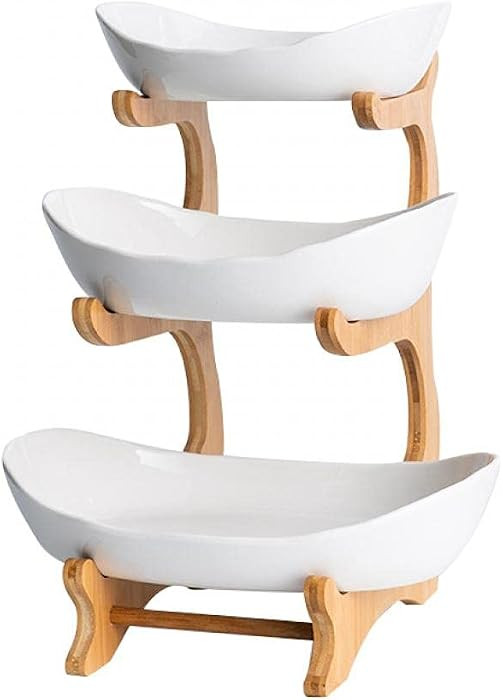 3 Tier Fruit Bowl With Bamboo Stand for Kitchen Counter,Ceramic Fruit Basket Large Capacity for F... | Amazon (US)