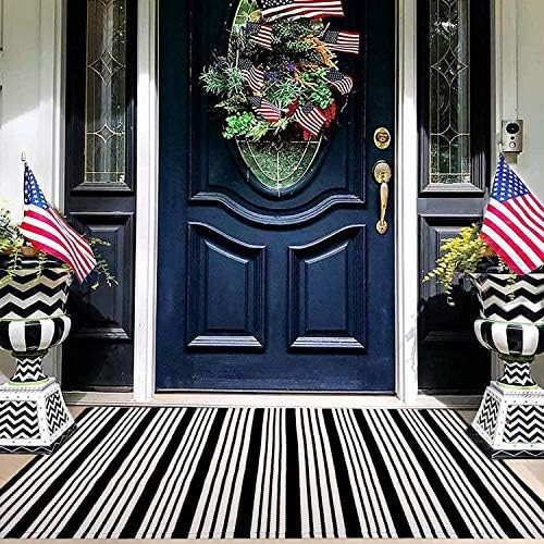 EARTHALL Black and White Striped Rug 27.5 x 43 Inches Cotton Hand-Woven Reversible Foldable Washa... | Amazon (US)