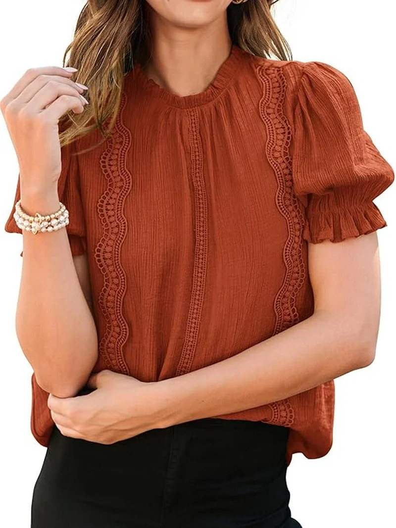 PRETTYGARDEN Womens Summer Tops Trendy Mock Neck Puff Sleeve Blouse Dressy Casual Business Wester... | Walmart (US)