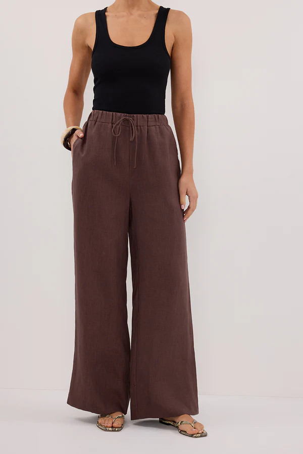 GINA CHOC LINEN ELASTIC WAIST PANT | DISSH