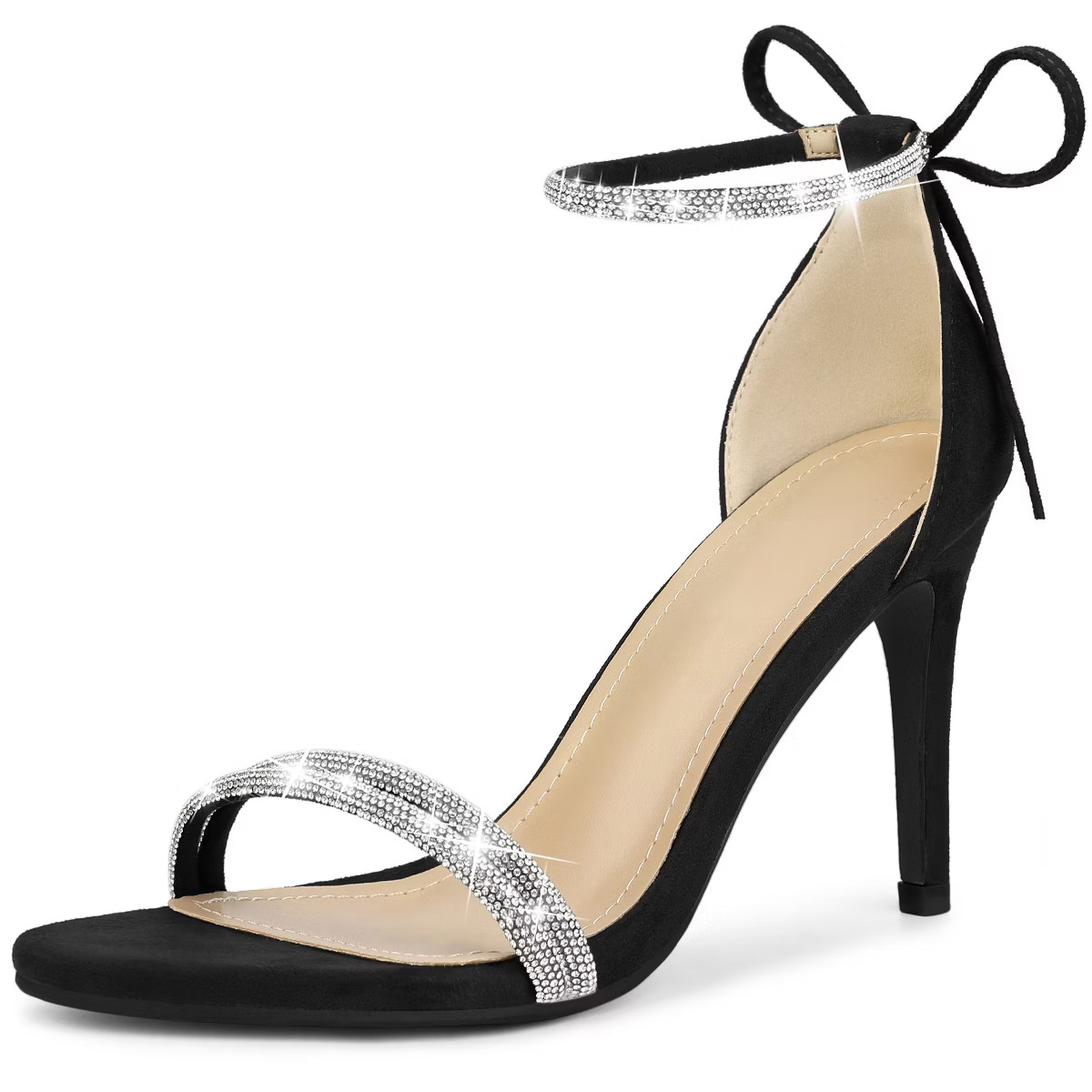 Perphy Women's Rhinestone Round Open Toe Ankle Tie Stiletto Heels Sandals | Target