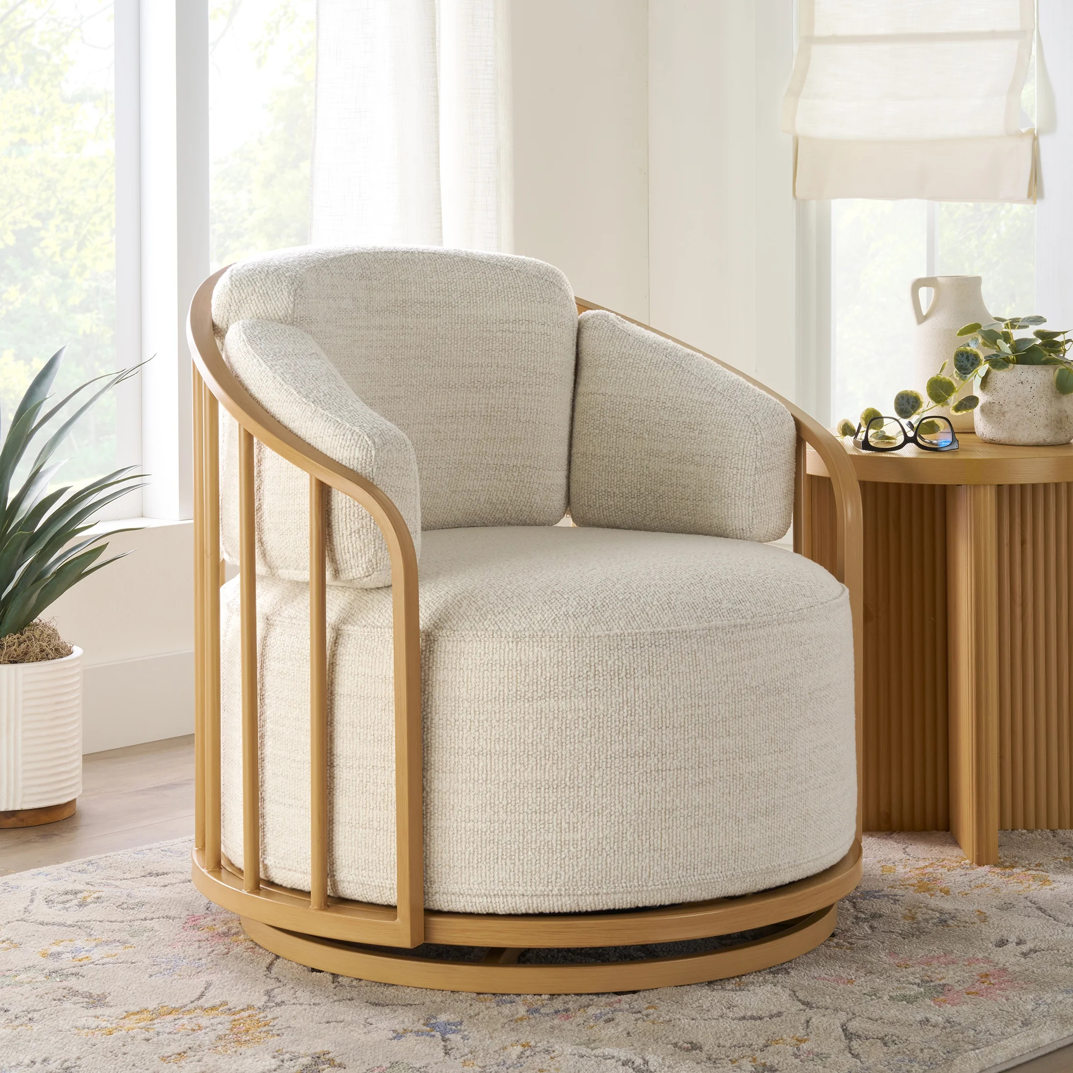 Better Homes & Gardens Lillian Swivel Birdcage Chair, Cream Boucle | Walmart (US)