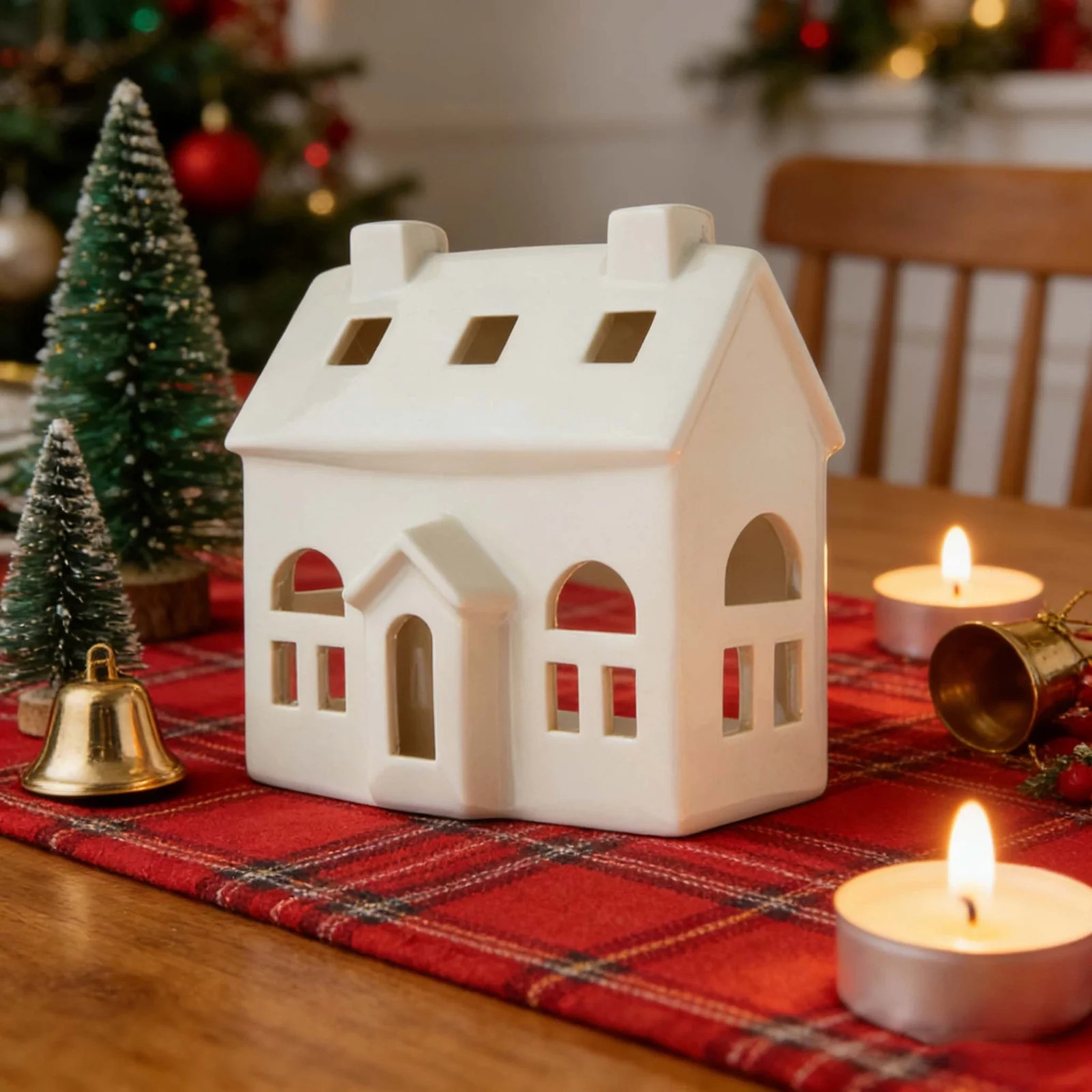 Ceramic Christmas House, White Village Ornament with Cut-out Windows for Festive Holiday Tabletop... | Walmart (US)
