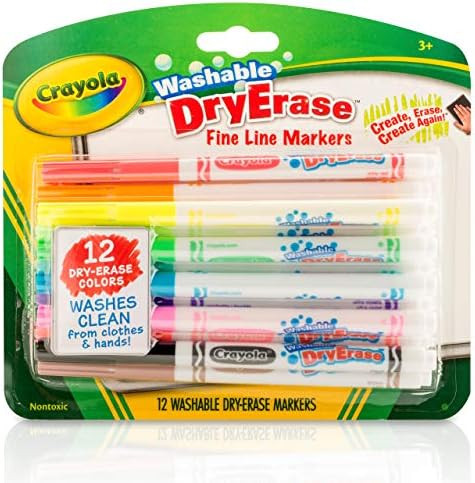 Crayola 98-5912 Washable Dry-Erase Fine Line Markers, 12 Classic Colors Non-Toxic Art Tools for K... | Amazon (US)