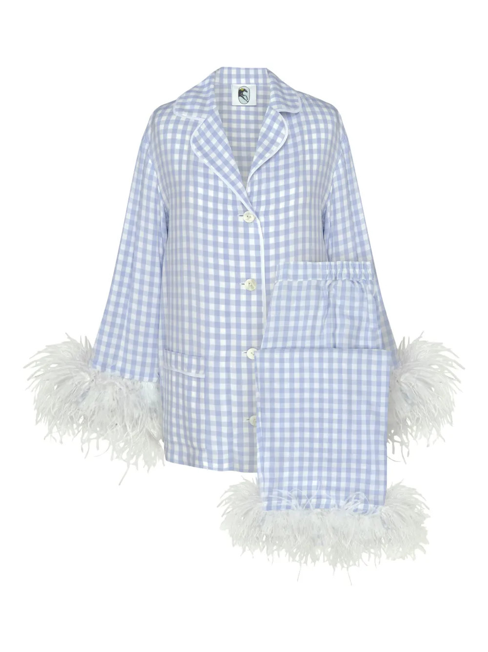 Sleeper Gingham feather-trim Pyjama Set | Blue | FARFETCH | Farfetch Global