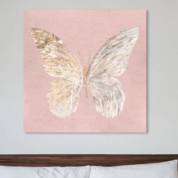 Vantassel Glam Animals Golden Butterfly Glimmer Blush Insects On Paper Print | Wayfair North America