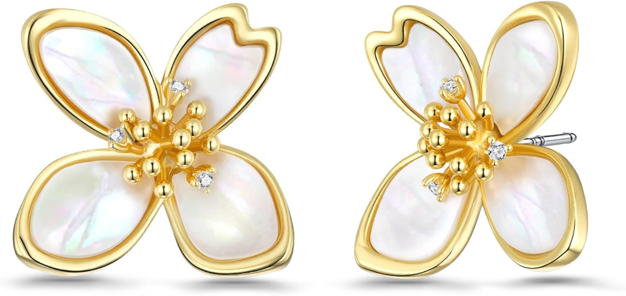 SNGIA Small Flower Earrings, Mother of Pearl Abalone Stud Earrings White or Dark Green 14k Gold Plated Ladies Flower Stud Earrings Cute Unique Earrings for Women by SNGIA | Amazon (US)