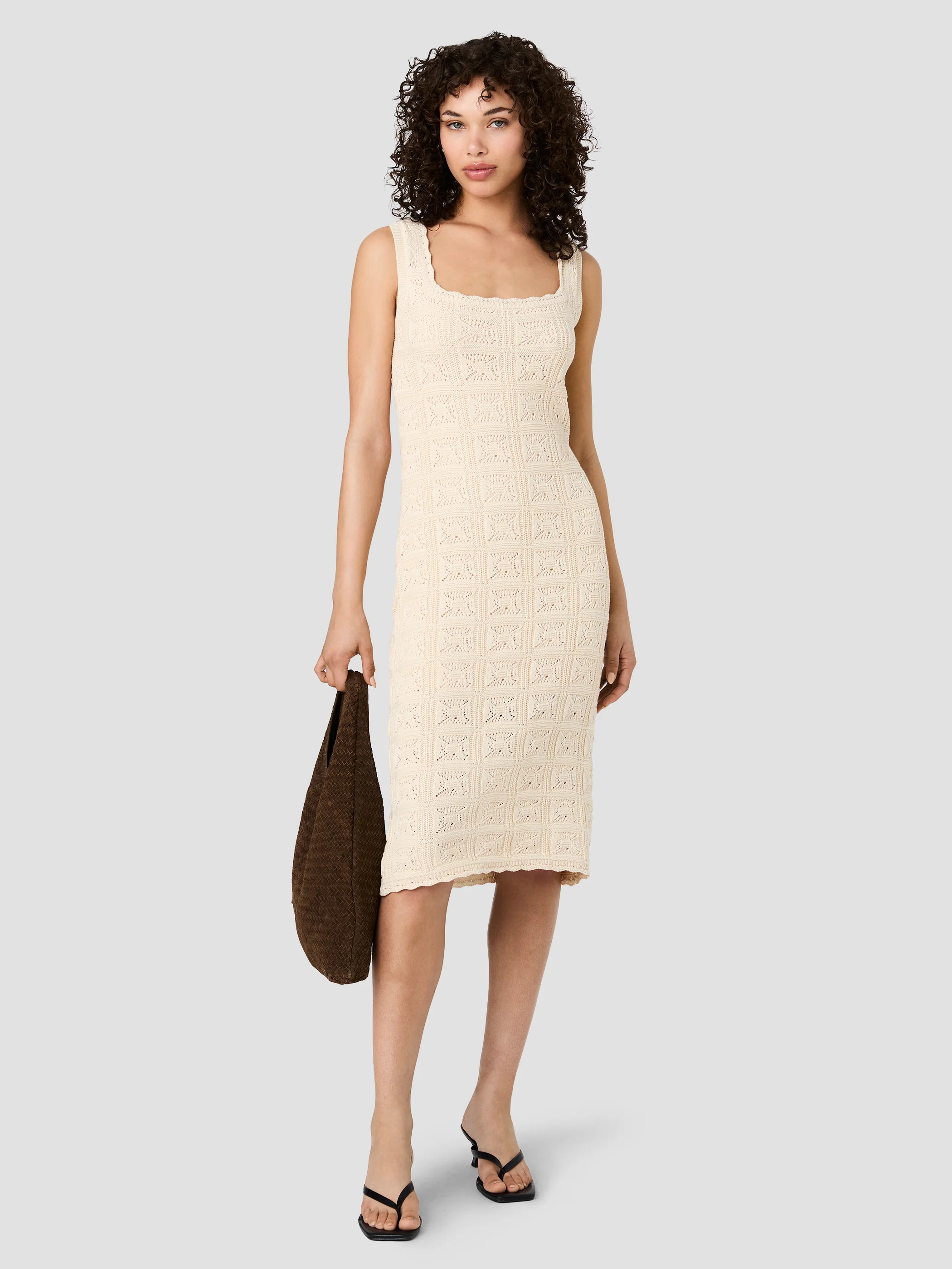 NELLIS SQUARE CROCHET KNIT MIDI DRESS | French Connection (US)