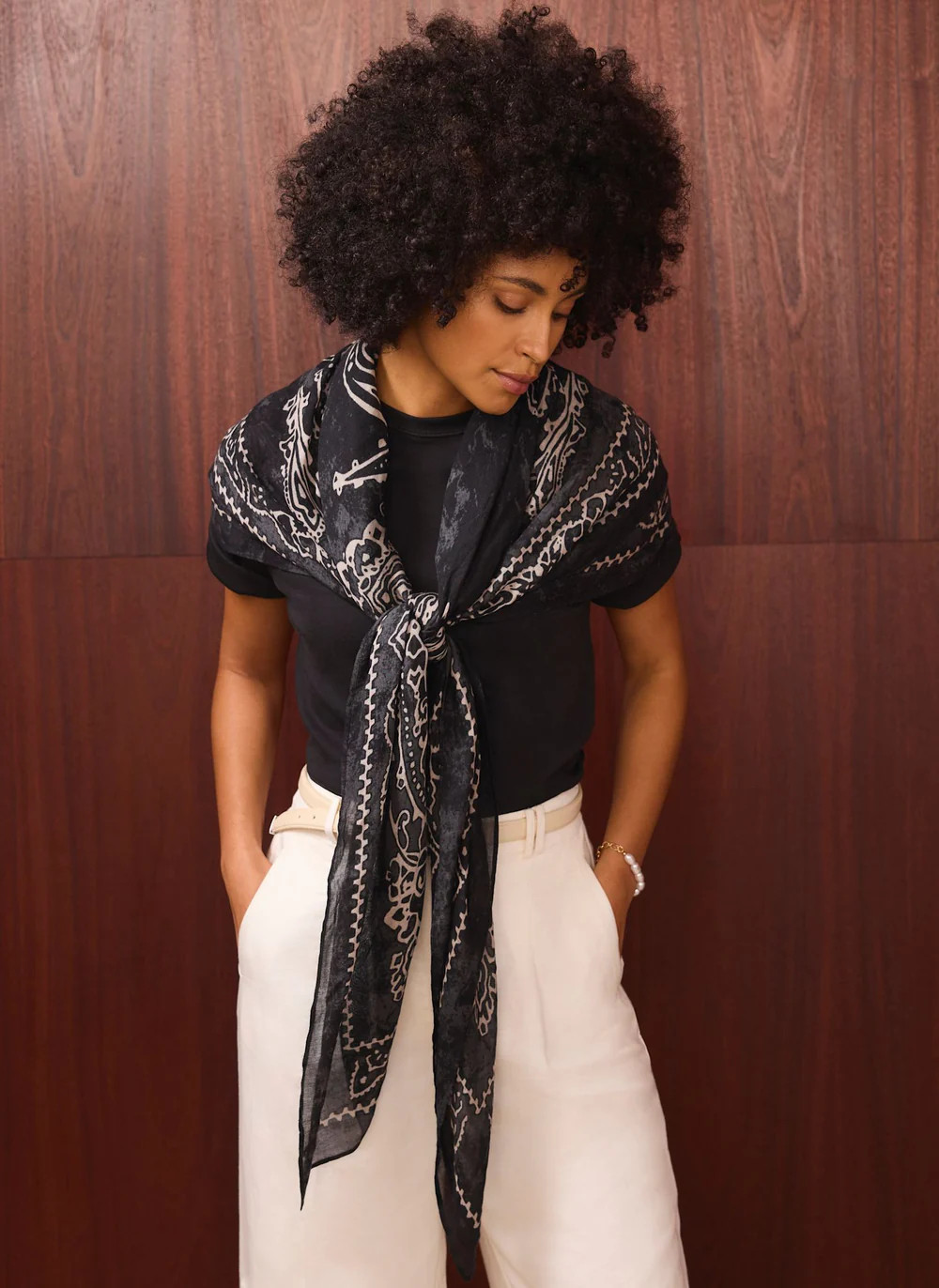 Black Bandana Print Scarf | Mint Velvet