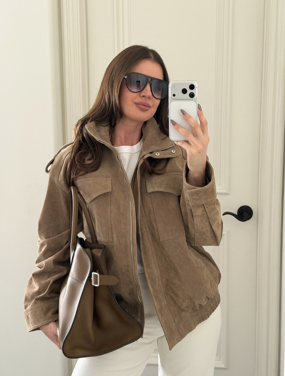 Styling this viral @Zara jacket with white denim and black loafers. Wearing size S. Found a similar one on amazon! (Tagged below)
#zara #suede #brown #jacket #bomber #amazonfashion 

#LTKWorkwear #LTKootd #LTKgrwm