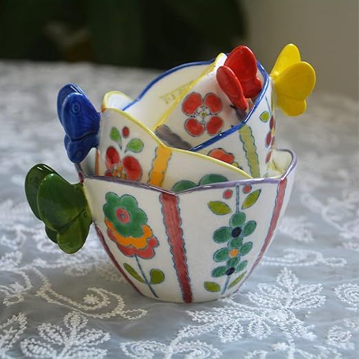 S.ROKE TTAN 4-Pieces Ceramic Measuring Cup Set - Creative Flower Printed Measuring Cups - Kitchen... | Amazon (US)