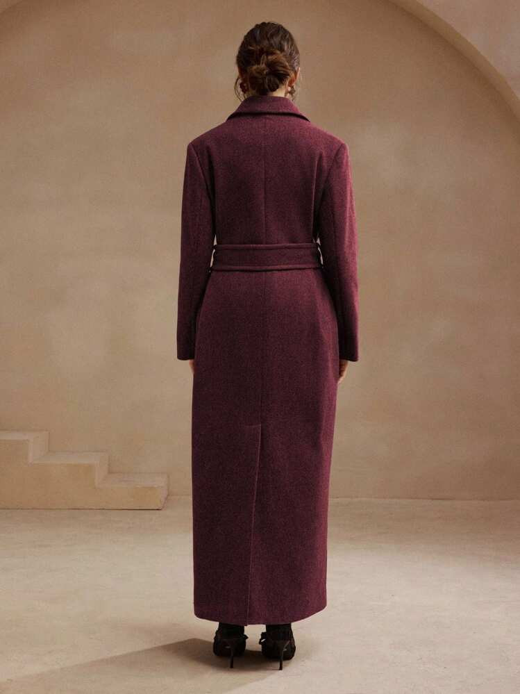 SHEIN X Jwoww Anewsta Women's Grey Midi Length Belted Notched Collar Overcoat | SHEIN