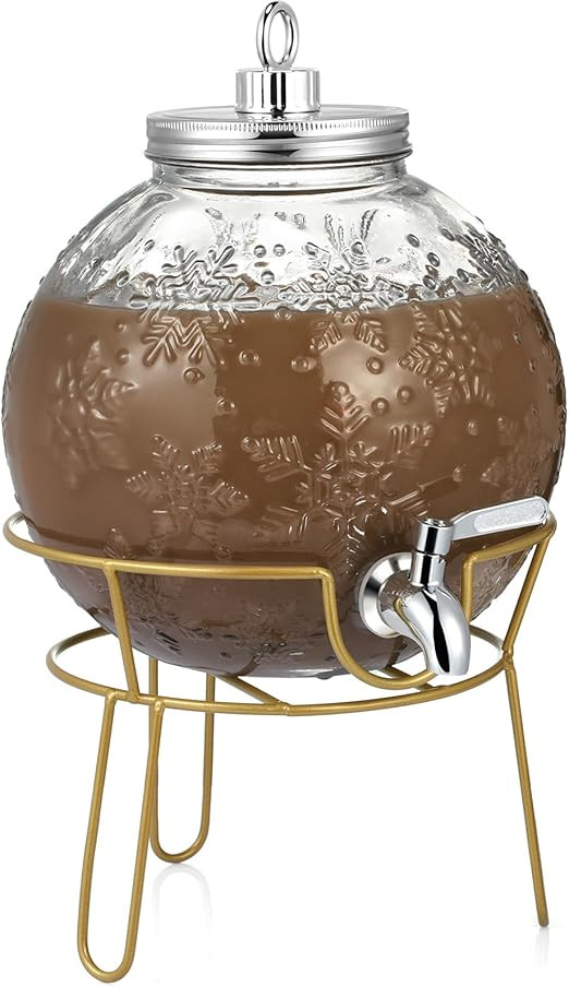 1.5 Gallons Glass Christmas Drink Dispenser with Steel Stand Snowflake Beverage Dispenser Funny S... | Amazon (US)