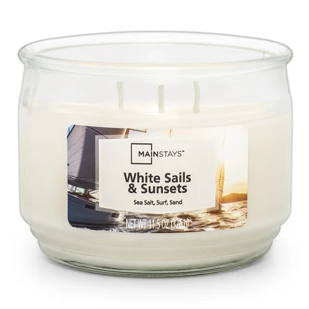 Mainstays White Sails & Sunsets 3-Wick Candle, 11.5 oz Glass Jar | Walmart (US)