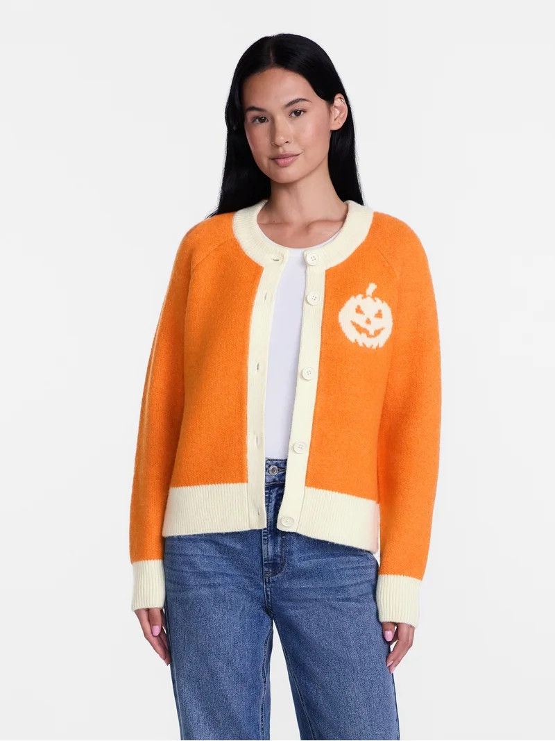 Women's Halloween Jack O Lantern Cardigan Sweater from Way to Celebrate, Sizes S-4X | Walmart (US)