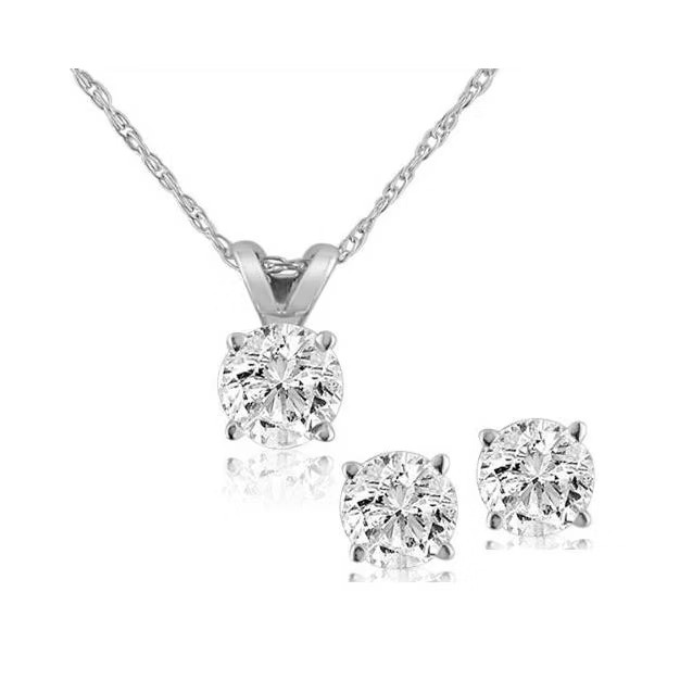 Pompeii3 1ct Diamond Solitaire Necklace & Studs Set 14K White Gold | Target