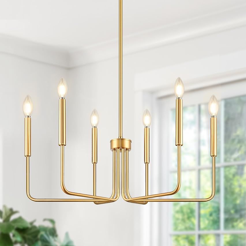 Gold Chandelier, 6-Light Farmhouse Chandelier for Dining Room Lighting Fixtures Hanging, Dining L... | Amazon (US)