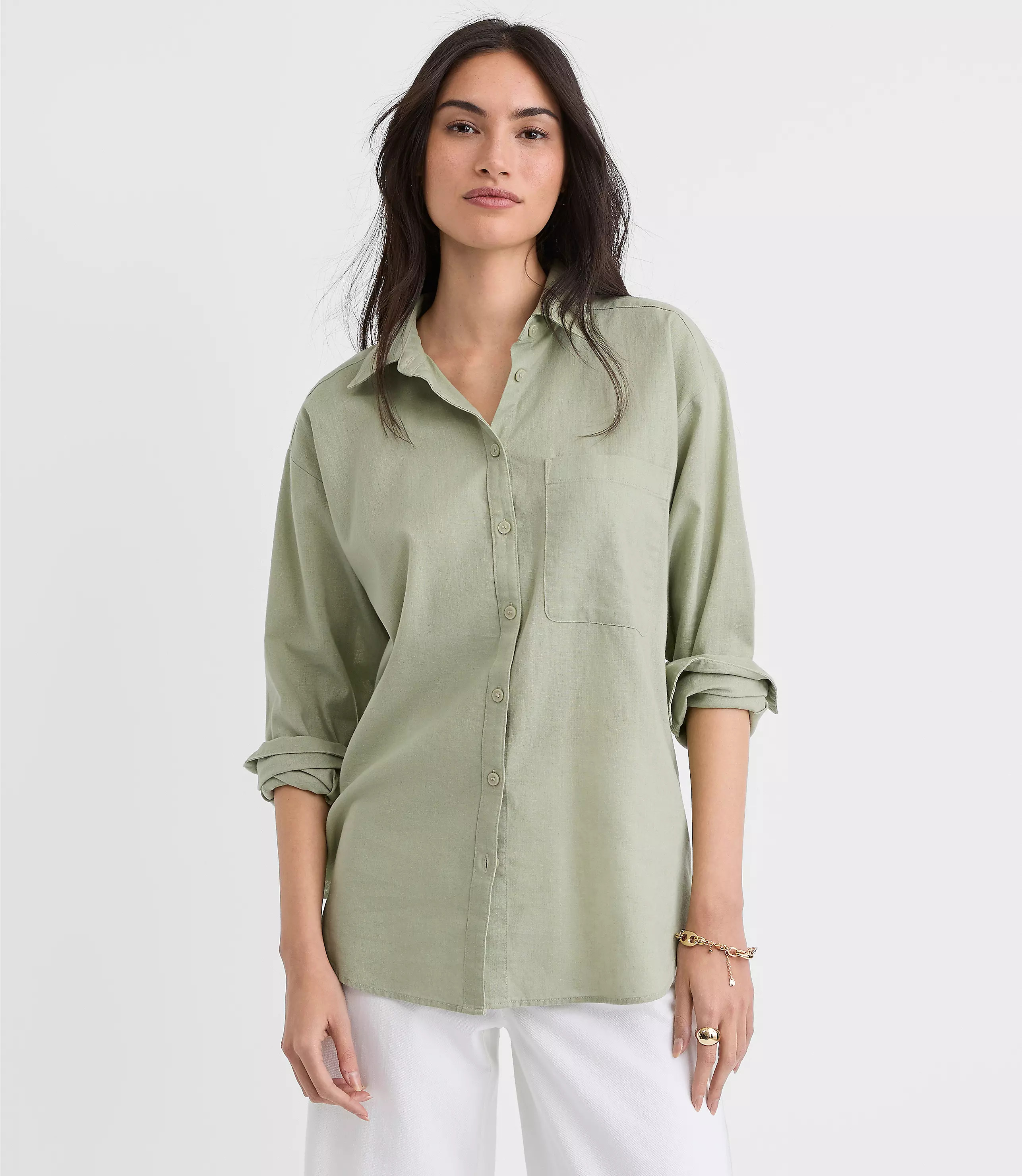Linen Cotton Everyday Oversized Pocket Shirt | LOFT