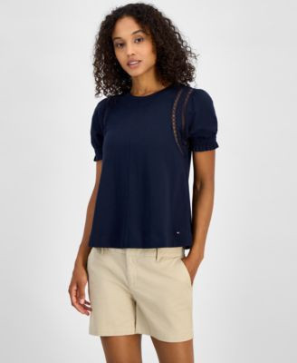 Tommy Hilfiger Women's Lace-Detail T-Shirt - Macy's | Macy's