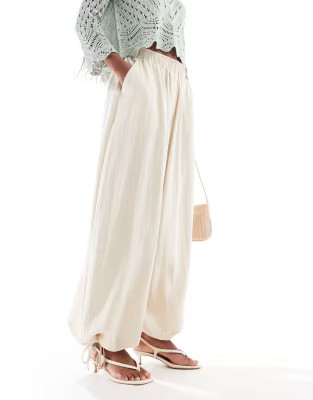 ASOS DESIGN soft textured oversized billow trousers with tie hem in buttermilk | ASOS (Global)