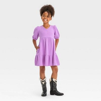 Girls' Short Sleeve Gauze Dress - Cat & Jack™ Violet M | Target