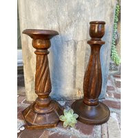 Wood Candlestick Holders Neutral Decor, 11"" Tall Pair | Etsy (US)