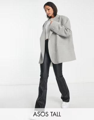 ASOS DESIGN Tall wool swing grandad blazer in gray | ASOS (Global)