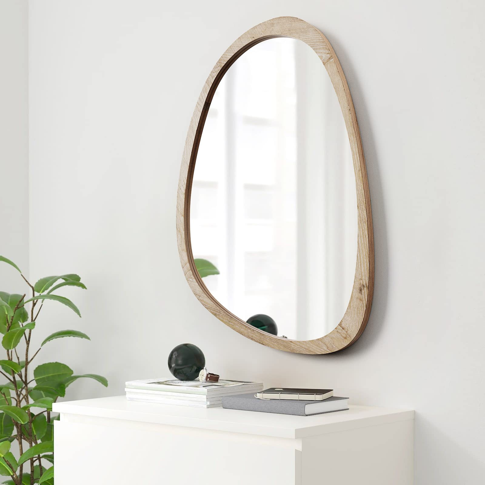 sawsile Irregular Mirror for Decor,Wood Frame Asymmetrical Wall-Mounted Mirror, Large Vanity Mirr... | Amazon (US)