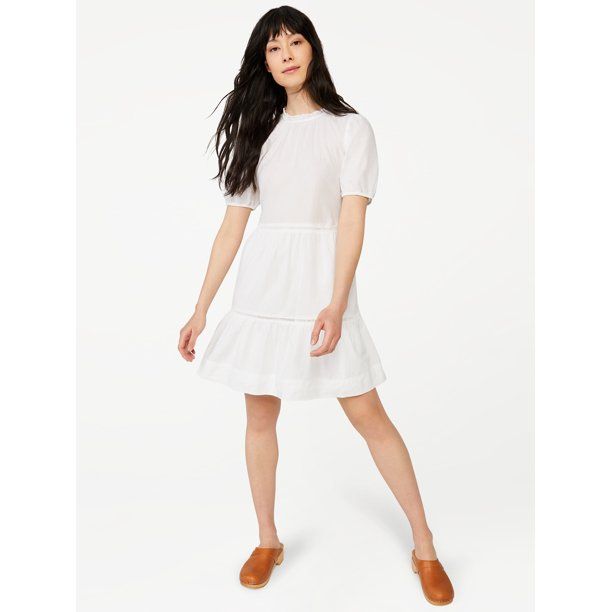 Free Assembly Women’s Tiered Mini Dress with Puff Sleeves | Walmart (US)