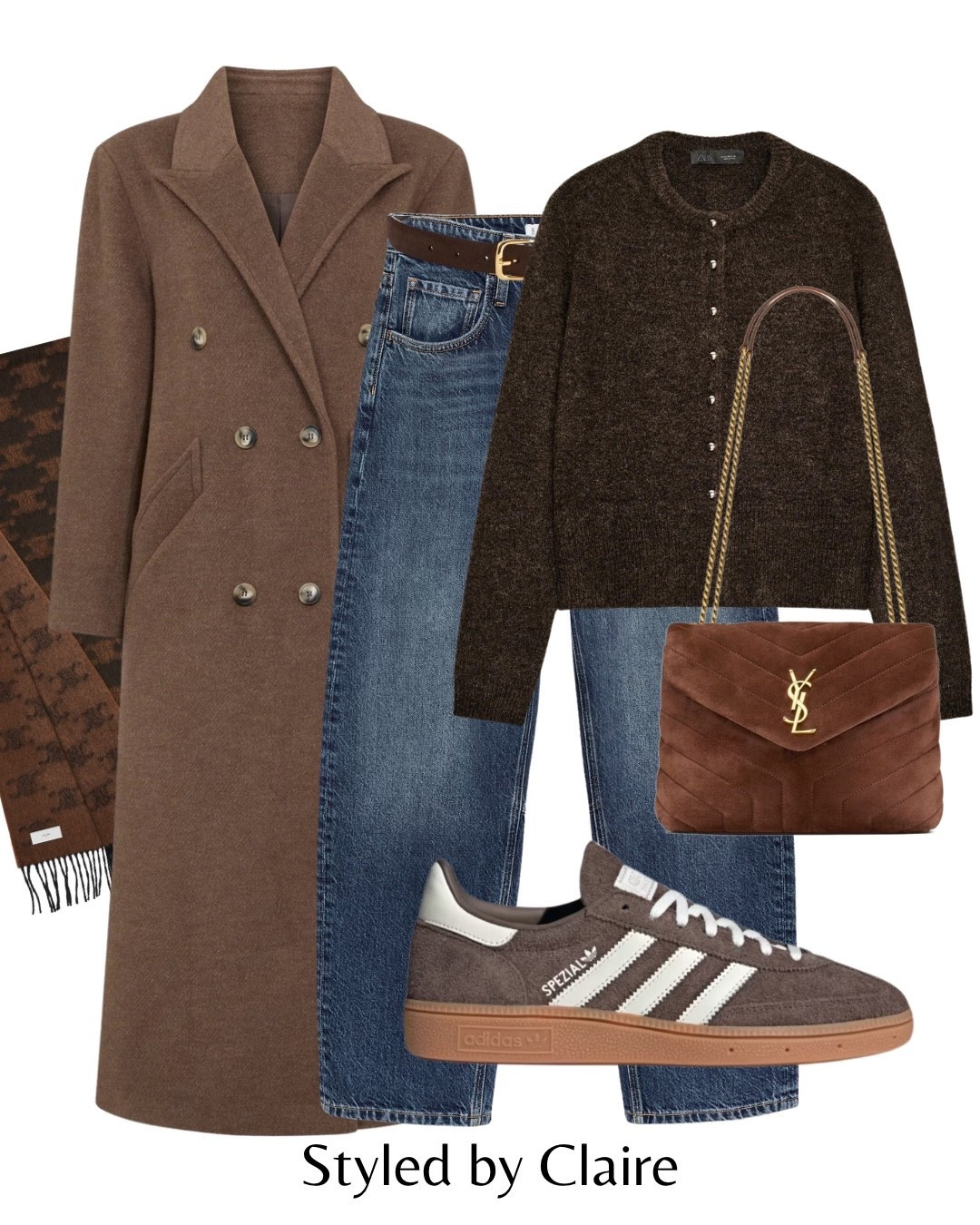 Chestnut tones🤎
Tags: mocha oversized WAT THE BRAND coat brown barrel jeans dark wash mango Zara cardigan suede belt arket mole melange mango adidas original
Spezial chocolate YSL tote bag Celine wool scarf fashion winter inspo outfit ideas city break chic women’s style capsule wardrobe work wear 

#LTKstyletip #LTKshoes #LTKwinter