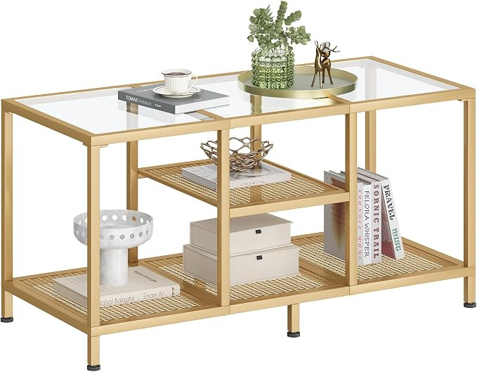 Glass Coffee Table, Minimalist Center Table for Living Room | Modern Coffee Table with Metal Fram... | Amazon (US)