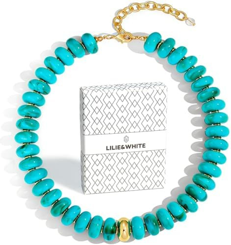 LILIE&WHITE Colorful Chunky Beaded Necklaces for Women Beach Choker Necklace Rainbow Resin Statem... | Amazon (US)